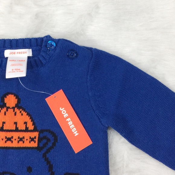 NWT Joe Fresh Baby Boys Bear Sweater Button Romper - Picture 3 of 6